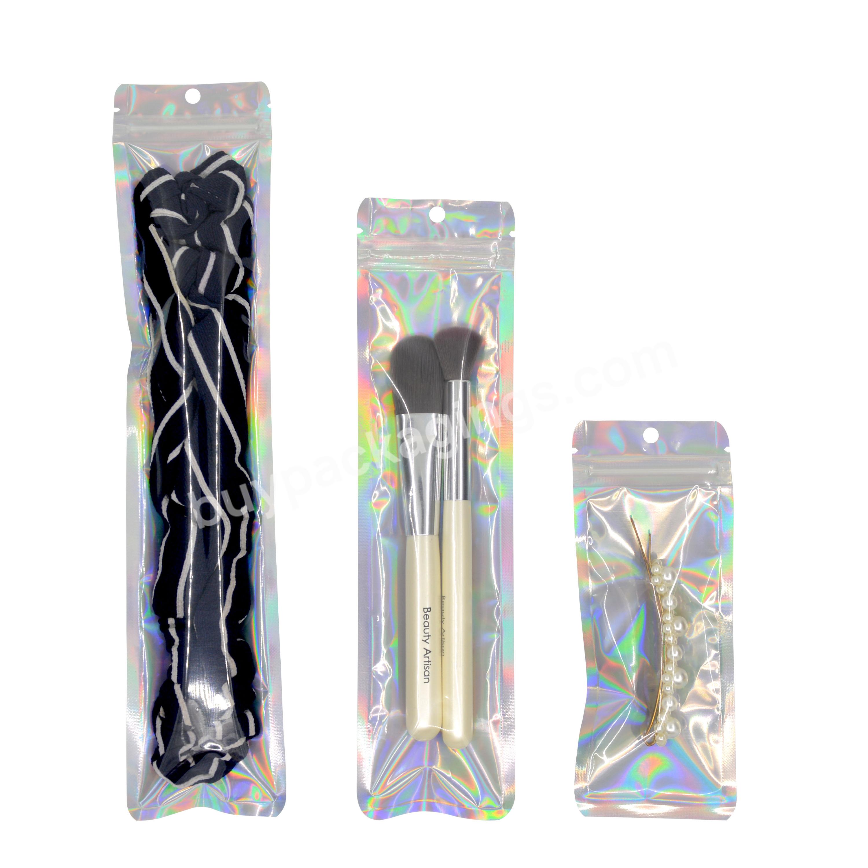 Resealable Hologram Mylar Zipper Plastic Jewelry Makeup Zip Lock Packaging Transparent Holographic Bags