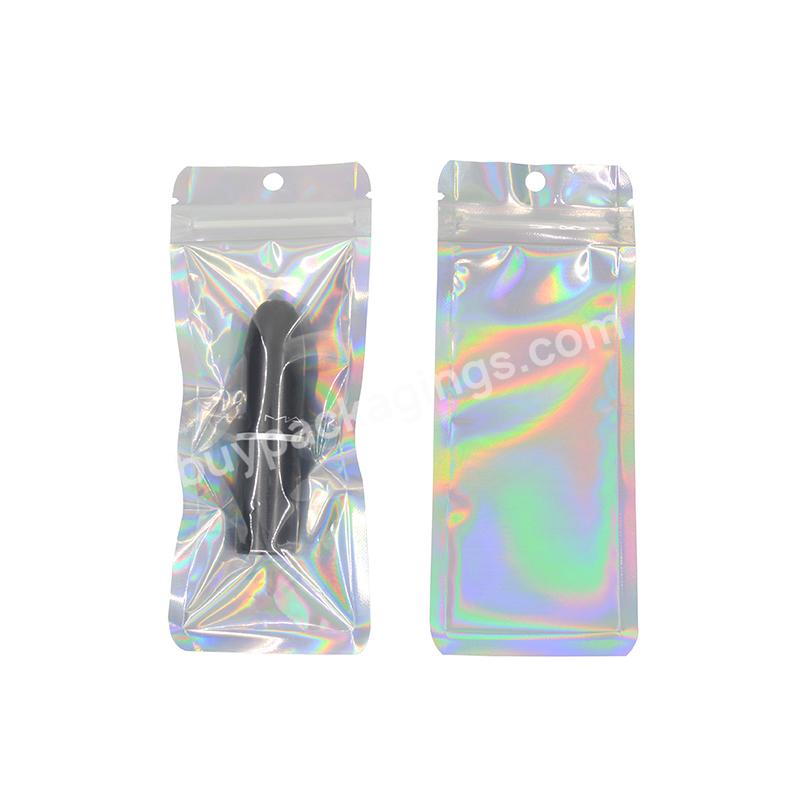 Resealable Hologram Mylar Zipper Plastic Jewelry Makeup Zip Lock Packaging Transparent Holographic Bags