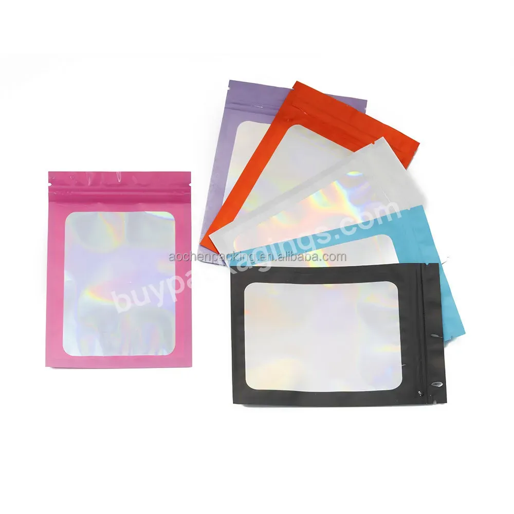 Resealable Hologram Packaging Foil Holographic Flat Pouch Smell Proof Plastic Bag For Small Business