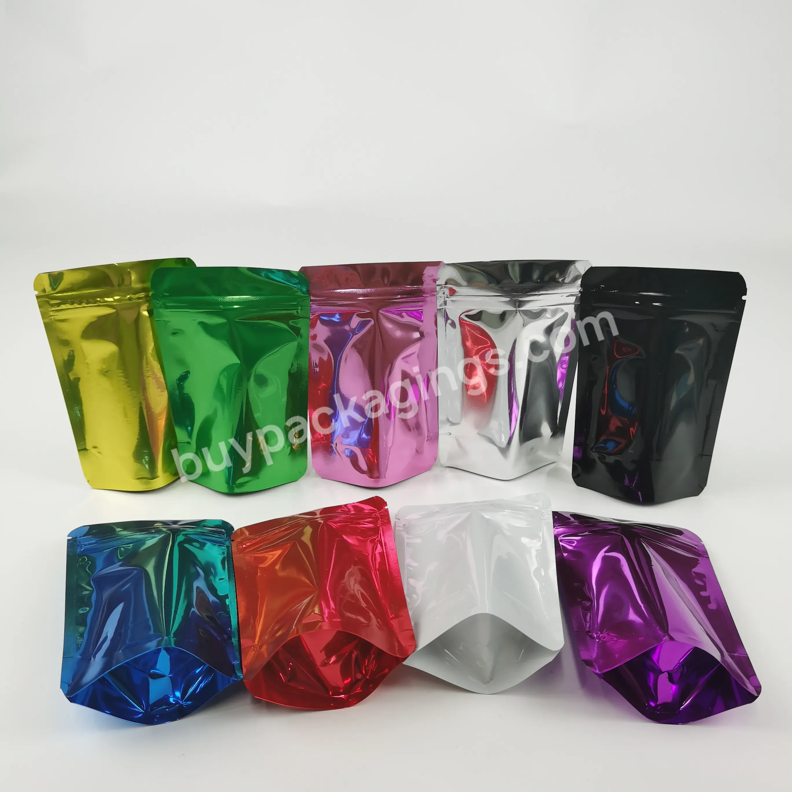 Resealable Smell Proof Flat Packaging Bags Foil Laser Pouch Holographic Mylar Packaging Custom Candy Bag