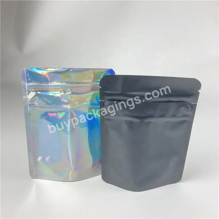 Resealable Smell Proof Flat Packaging Bags Foil Laser Pouch Holographic Mylar Packaging Custom Candy Bag