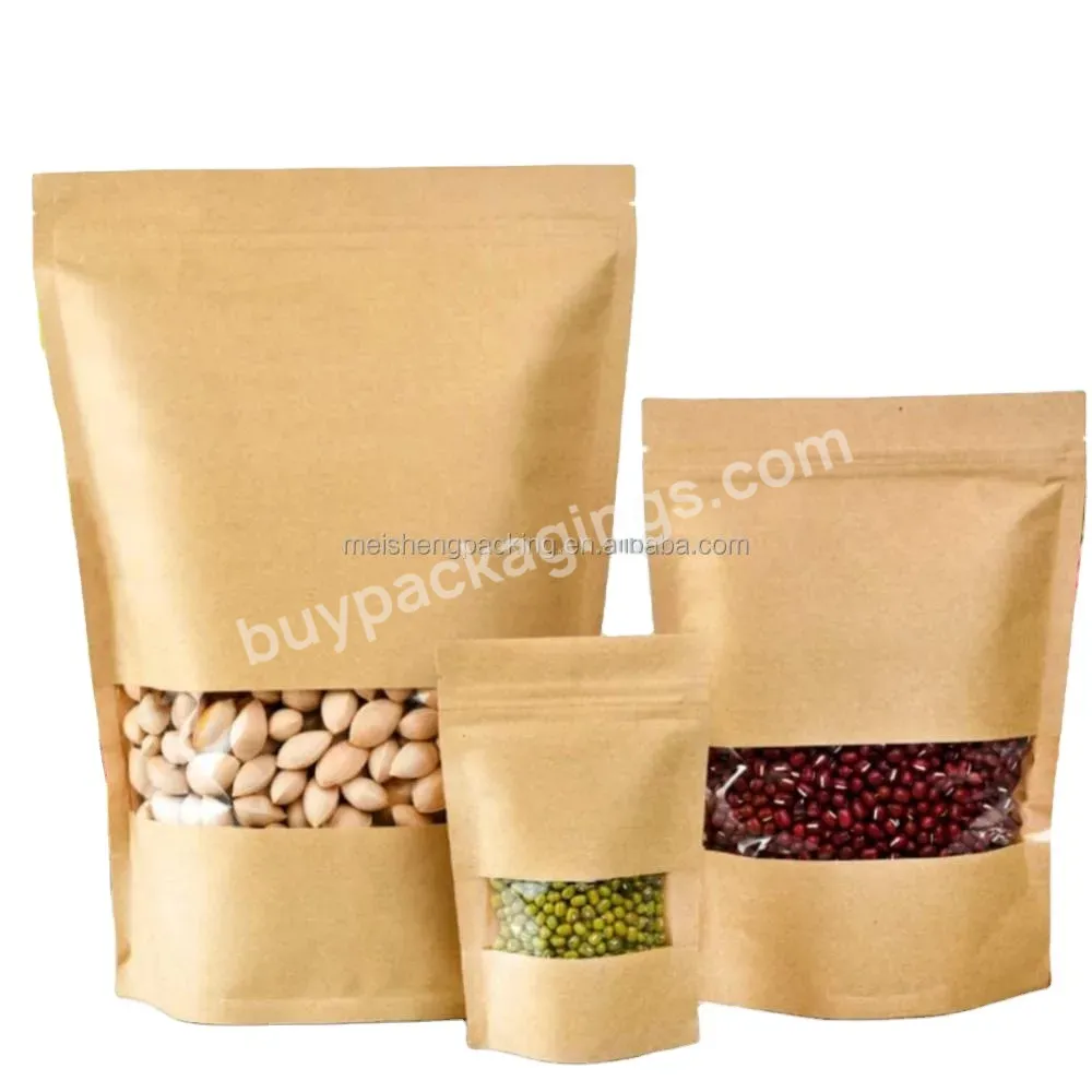 Resealable Zip Lock Coffee Bags Kraft Paper Packaging Stand Up Pouches With Window