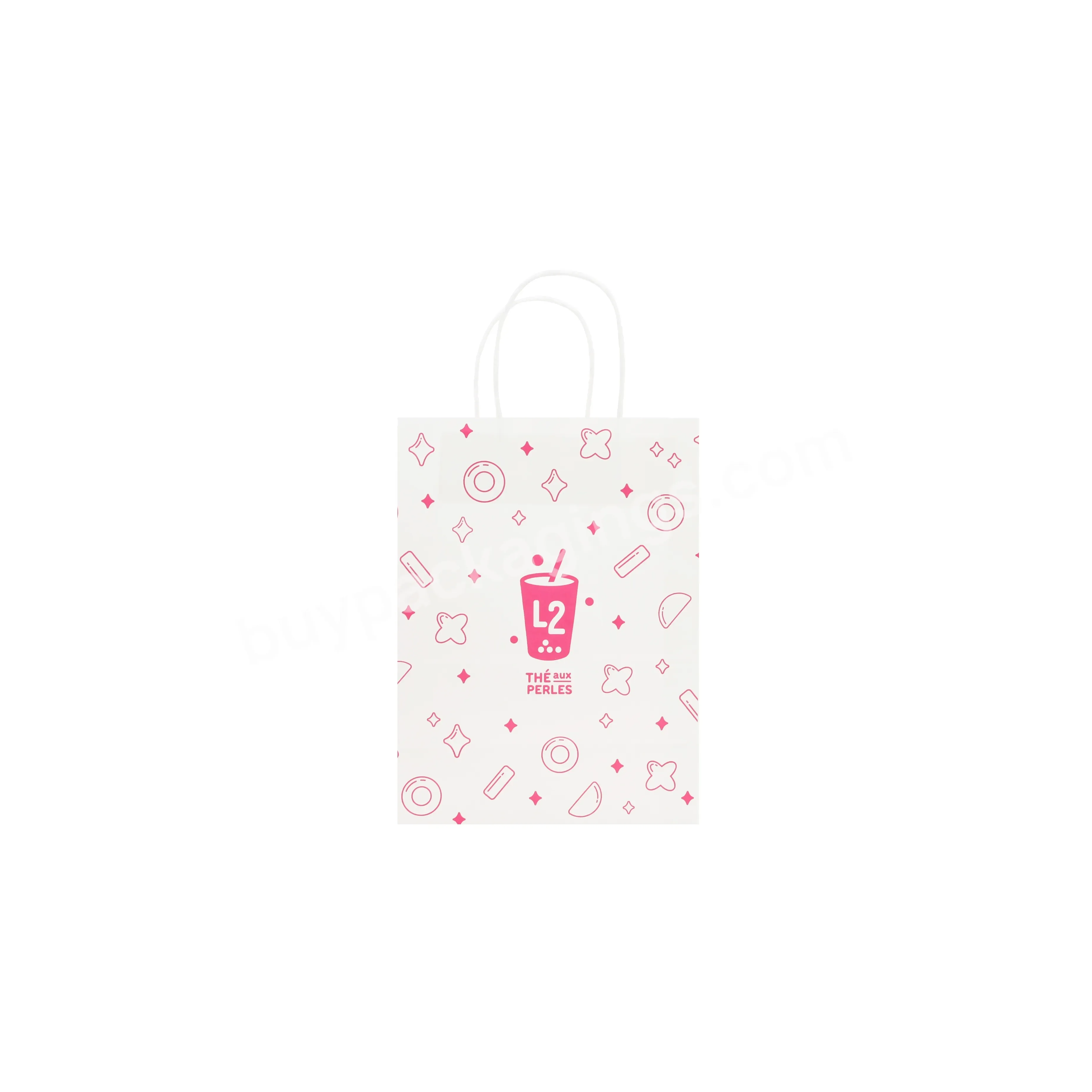 Retail Cheap Bulk Pharmacy Food Promotional Pink And White Craft Paper Bags With Handles With Twist Rope With Personalized Logo