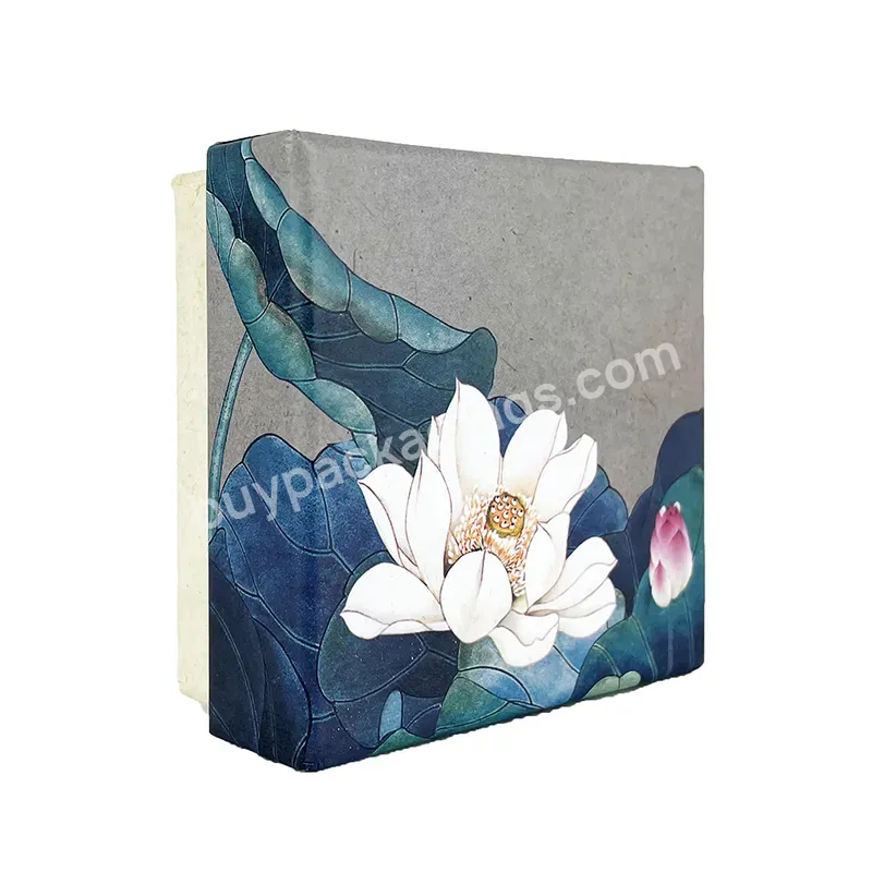 Retro Style Chinese Element Jewelry Box Square Paper Box Packaging With Lotus