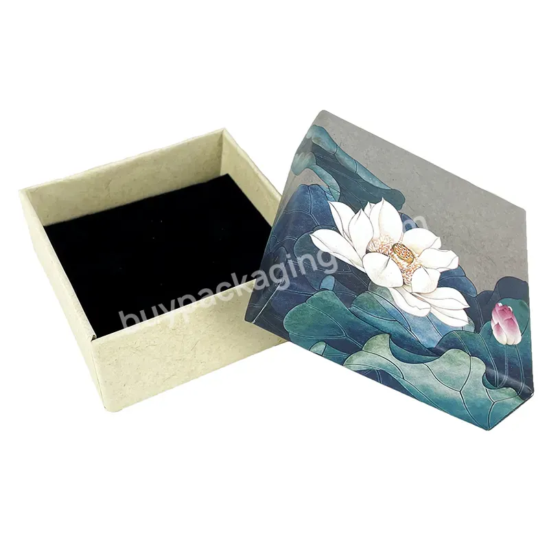 Retro Style Chinese Element Jewelry Box Square Paper Box Packaging With Lotus