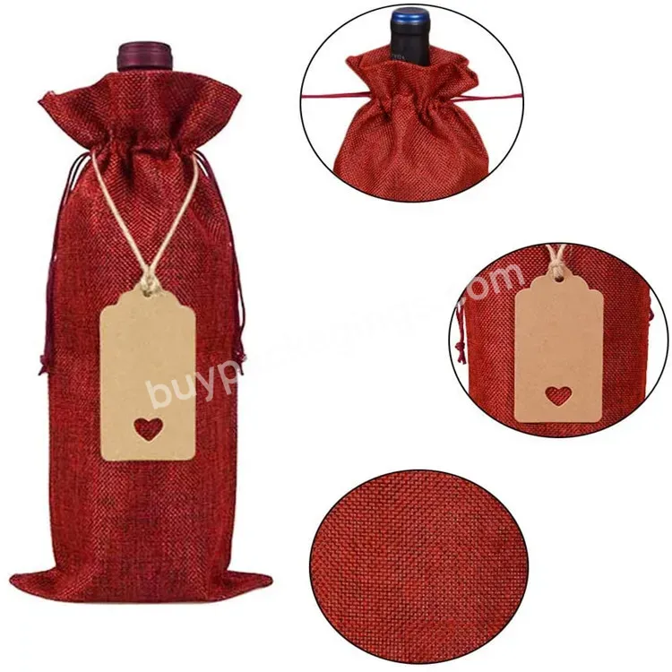 Reusable Custom Logo 16*36 Linen Wine Bag Linen Red Wine Natural Fabric Packaging Drawstring Bag Pouch