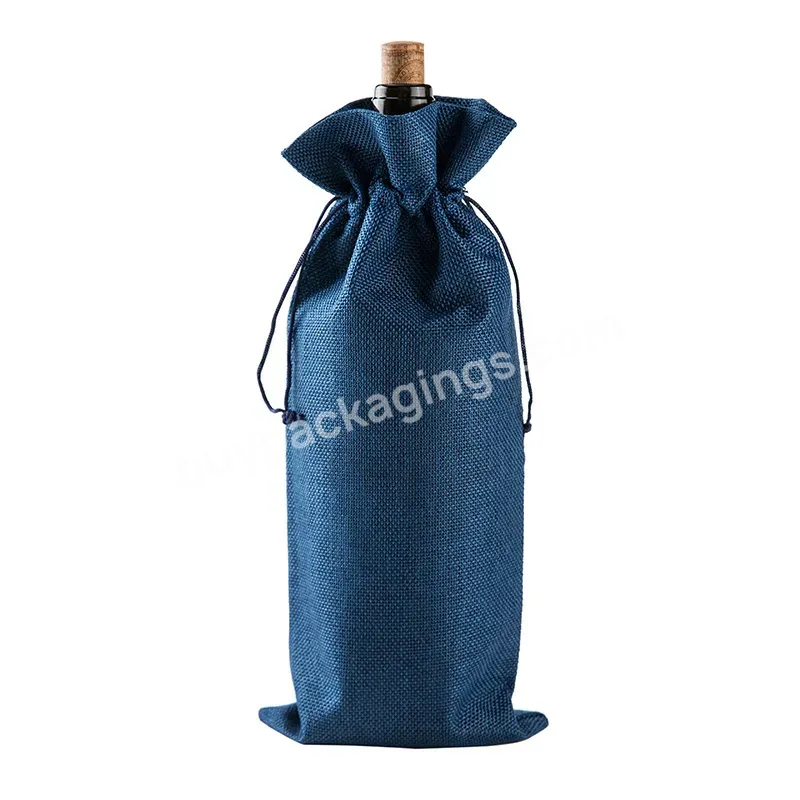 Reusable Custom Logo 16*36 Linen Wine Bag Linen Red Wine Natural Fabric Packaging Drawstring Bag Pouch