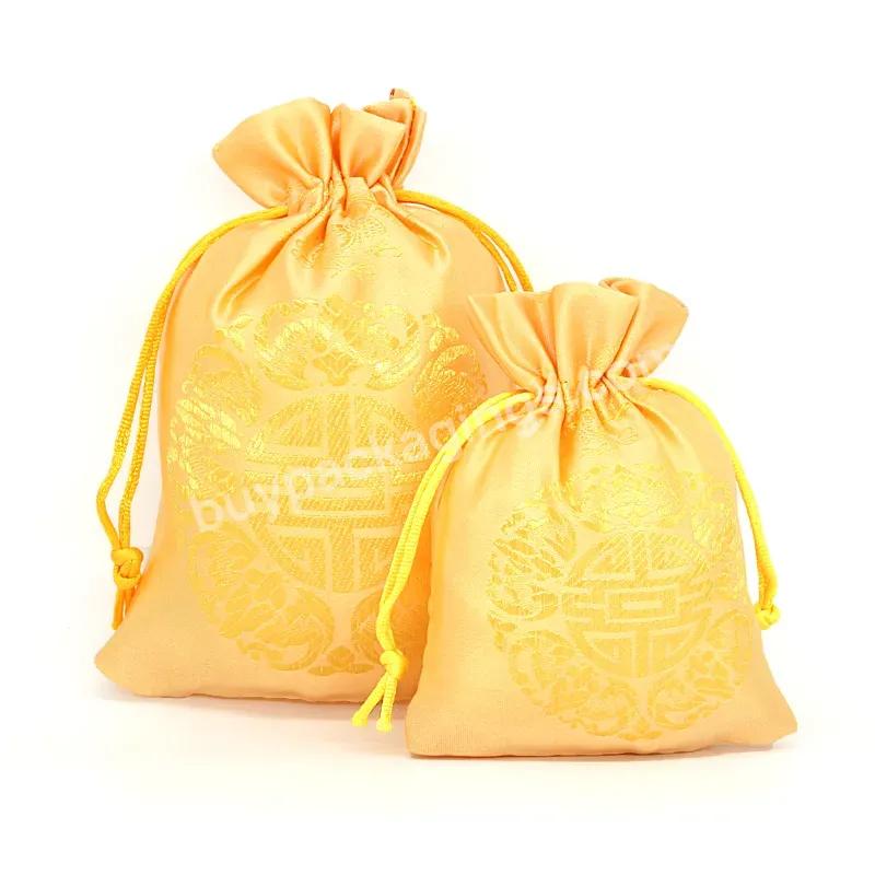 Reusable Natural Eco Friendly Gold Jewelry Bag Brocade Bag Brocade Soft Fabric Retro Style Candy Bunches Storage Drawstring Ba