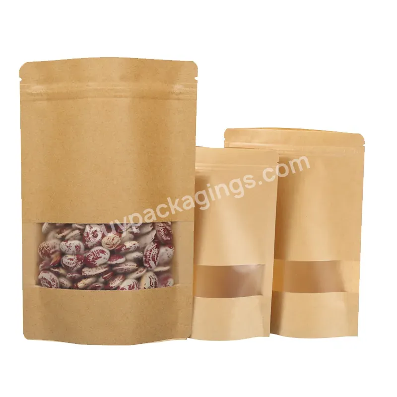 Reusable Packaging Resealable Bags Yellow Zipper Bag For Food Printing Window Paper Bag