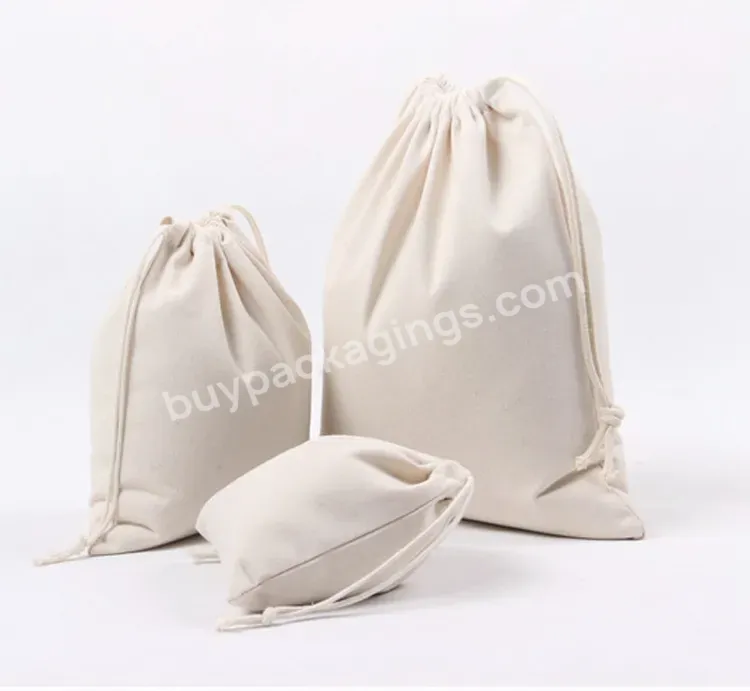 Reusable Shop Promotions Factory Custom Logo&design Natural Drawstring Bag Available Cotton Drawstring Bags