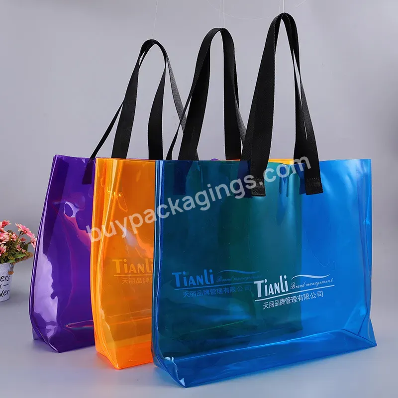 Reusable Shopping Makeup Cosmetic Clear Vinyl Zipper Bags Tote Gift Bags With Handles Jelly Transparent Pvc Gift Wrap Bag