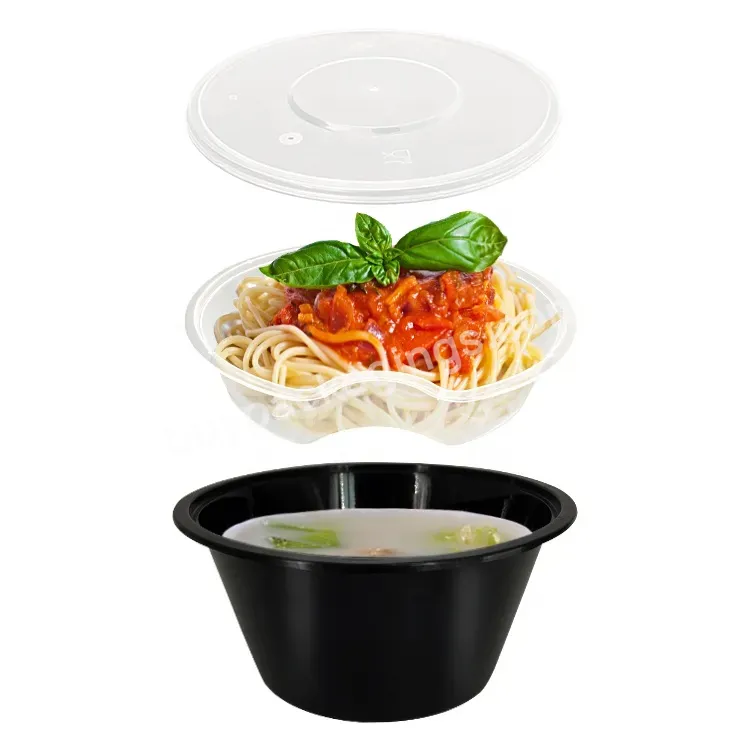 Reusable Two Layers Food Dry And Wet Separate Takeaway Packaging Plastic Black Food Bowl With Lid Disposable