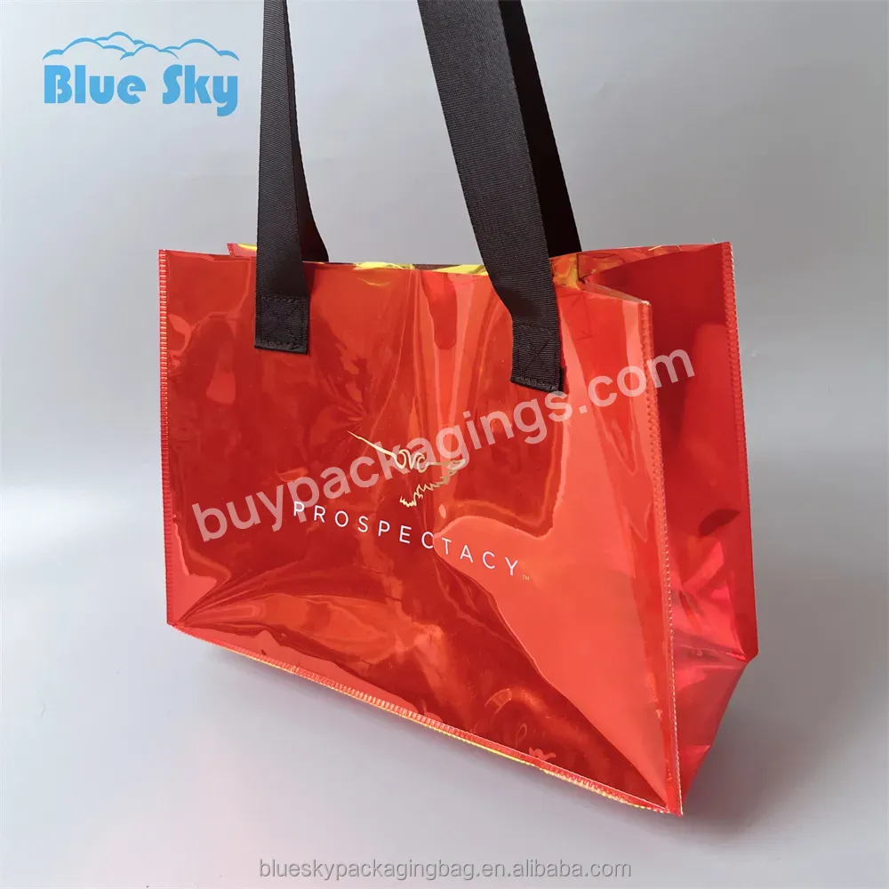 Reused Recyclable Colorful Holographic Transparent Pvc Iridescent Shopping Tote Bags