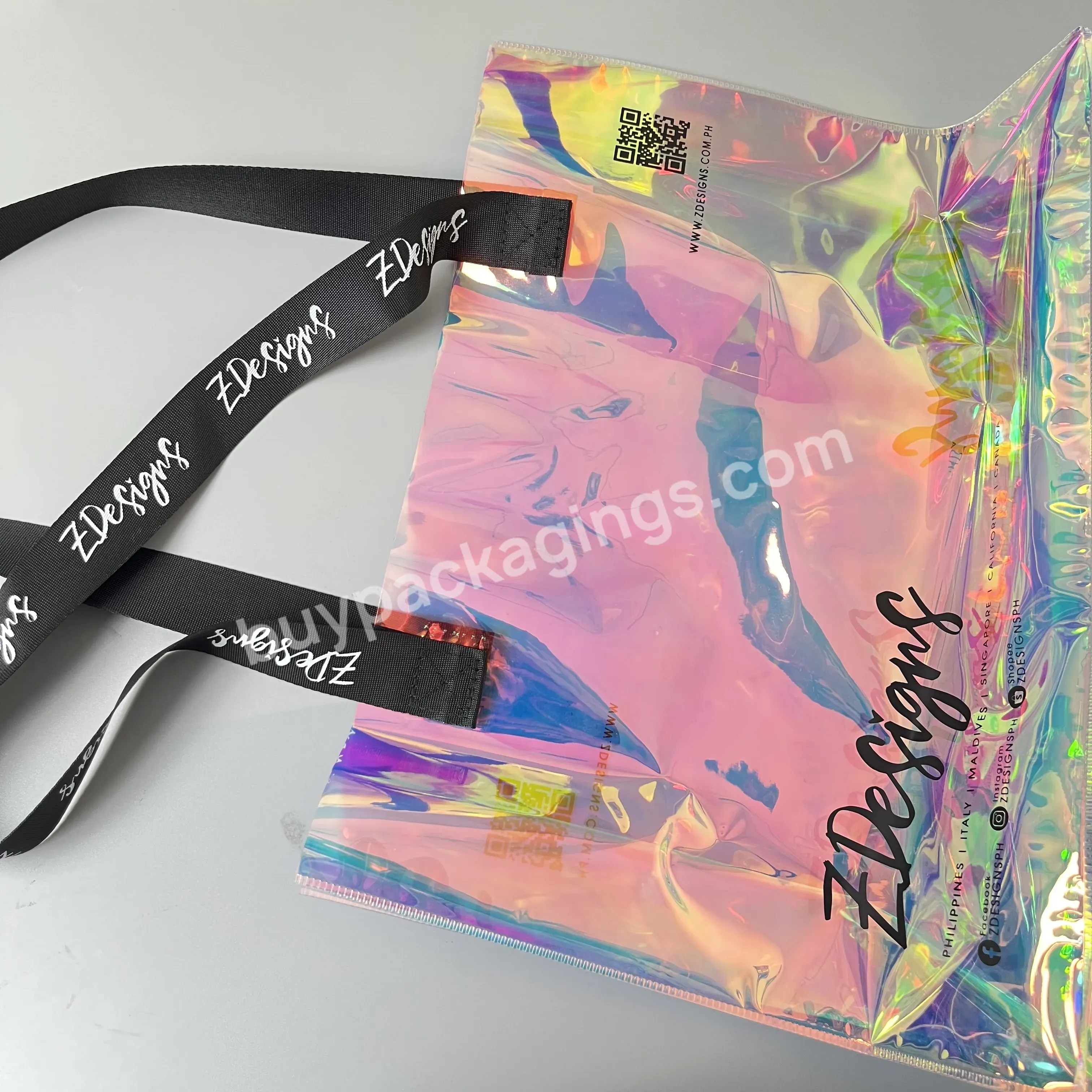 Reused Recyclable Custom Printed Your Own Logo Colorful Holographic Transparent Pvc Tpu Plastic Tote Bags Jelly Gift