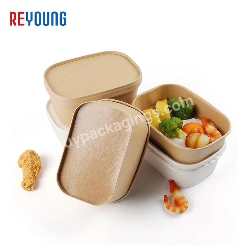 REYOUNG Custom Disposable in Stock Brown Biodegradable Rectangular 650ml 12oz White Cup Kraft Salad Takeaway Food Paper Bowls