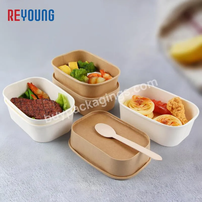 REYOUNG Custom Disposable in Stock Brown Biodegradable Rectangular 650ml 12oz White Cup Kraft Salad Takeaway Food Paper Bowls