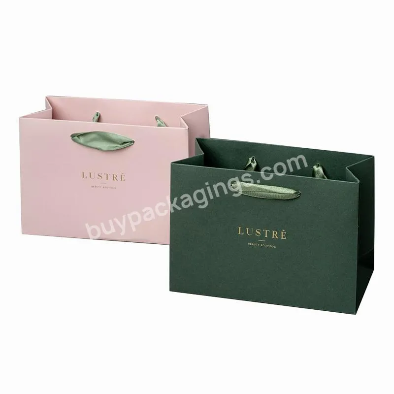 Ribbon Handle Custom Christmas King Size Paper Bag with Bow, Handmade Machine Paper Bag, Luxury Pink