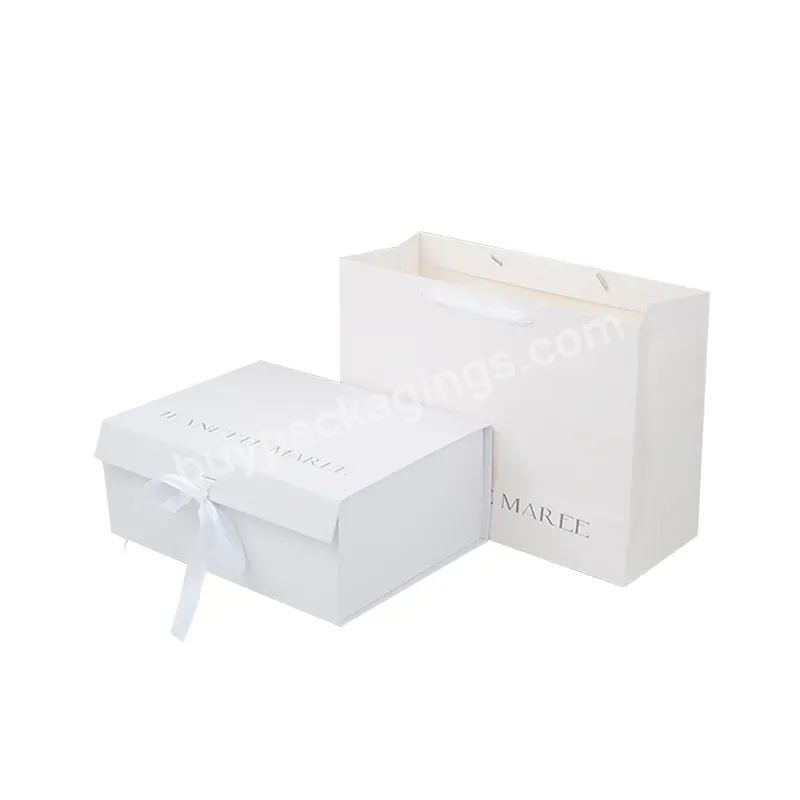 Rigid Cardboard Gift Boxes With Ribbon And Magnetic Lid Gift Packaging Flat Packing Folding Box For Clothes