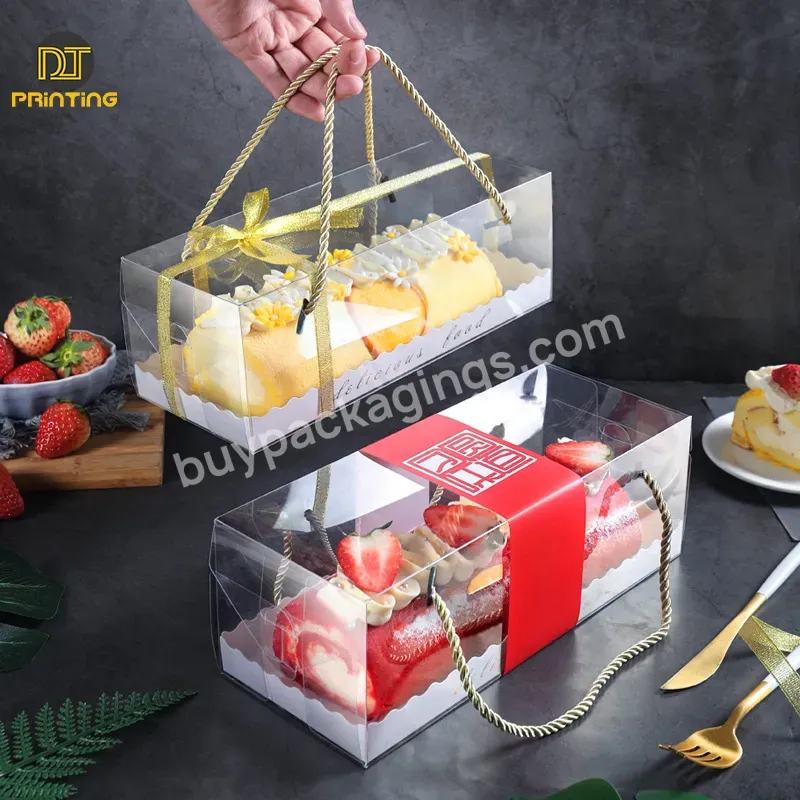 Roll Cake Box Transparent With Handle Clear Top And Base Swiss Disposable Datang Cmyk Customized Food Pvc Customized Shape