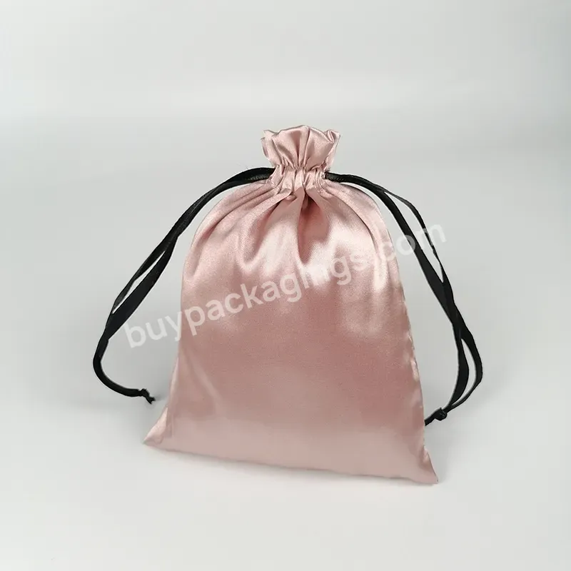 Rose Gold Silk Gift Bags Satin Drawstring Pouch Makeup Shoes Clothes Virgin Hair Wig Cosmetic Packaging Bag Storage Print