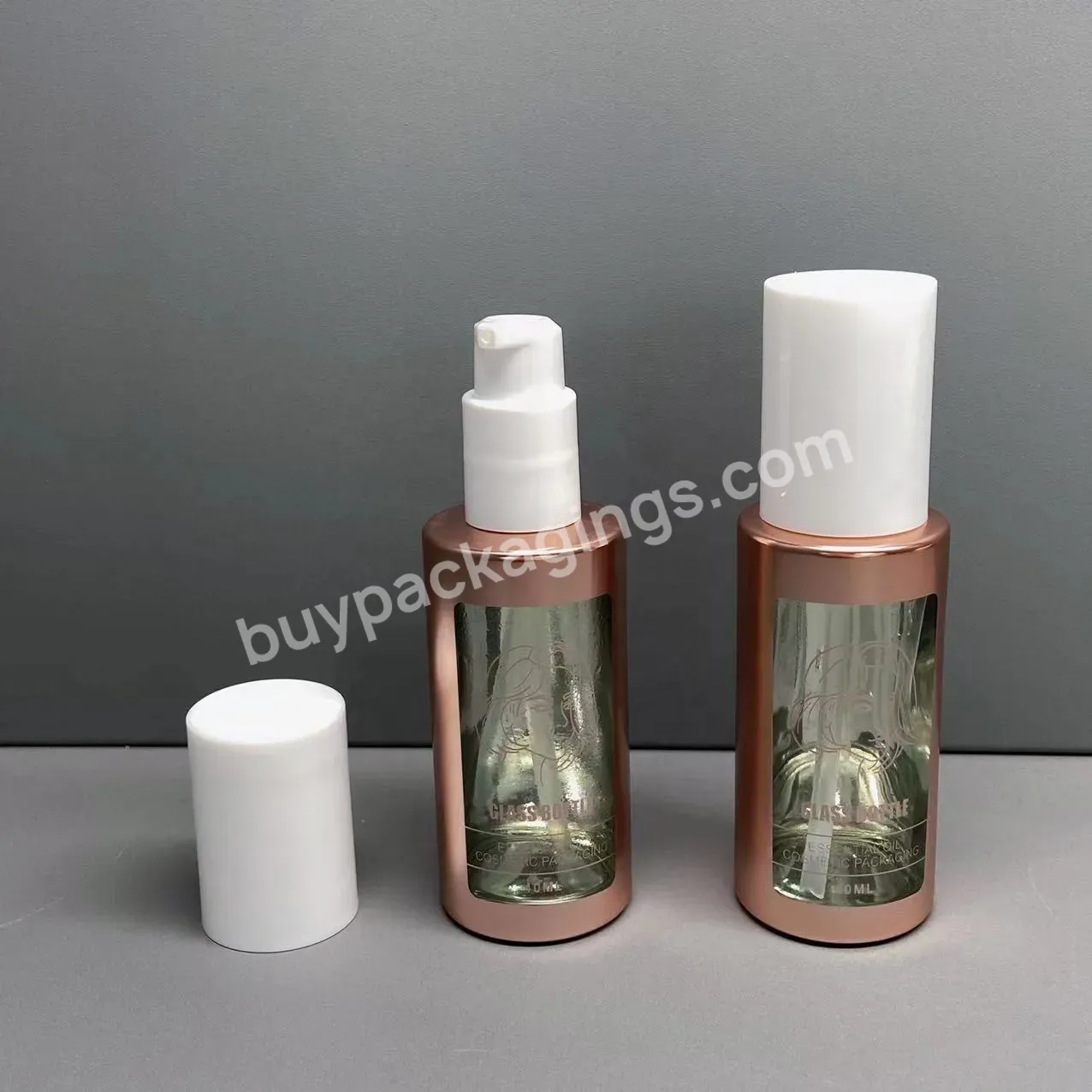 Rose Gold Uv Coating Laser Engraving Glass Lotion Pump Serum Bottle 40ml With White Cap - Buy Glass Lotion Pump Bottle,Rose Gold Glass Bottle,Laser Engraving Serum Bottle.