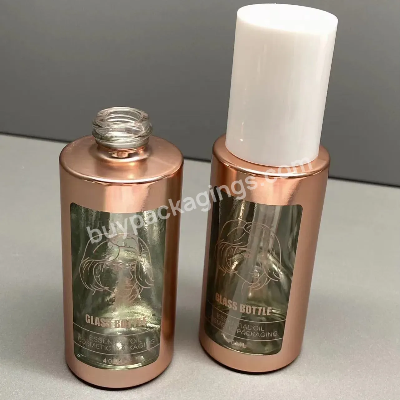 Rose Gold Uv Coating Laser Engraving Glass Lotion Pump Serum Bottle 40ml With White Cap - Buy Glass Lotion Pump Bottle,Rose Gold Glass Bottle,Laser Engraving Serum Bottle.