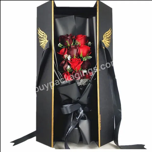 Rose Rectangular Gift Flower Box Satin Face Open Box Black Bouquet Box For Valentine's Day