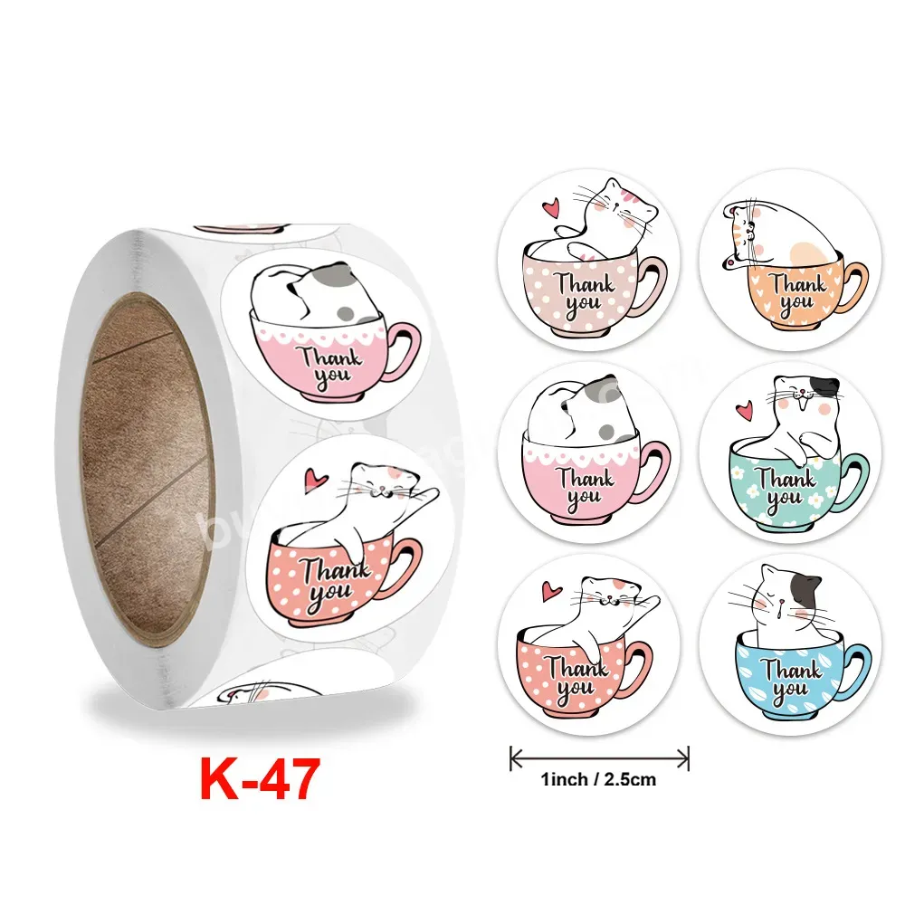 Round 6 Design 1 Inch Cartoon Animal Thank You Gift Label Sticker Cards Envelopes Seal