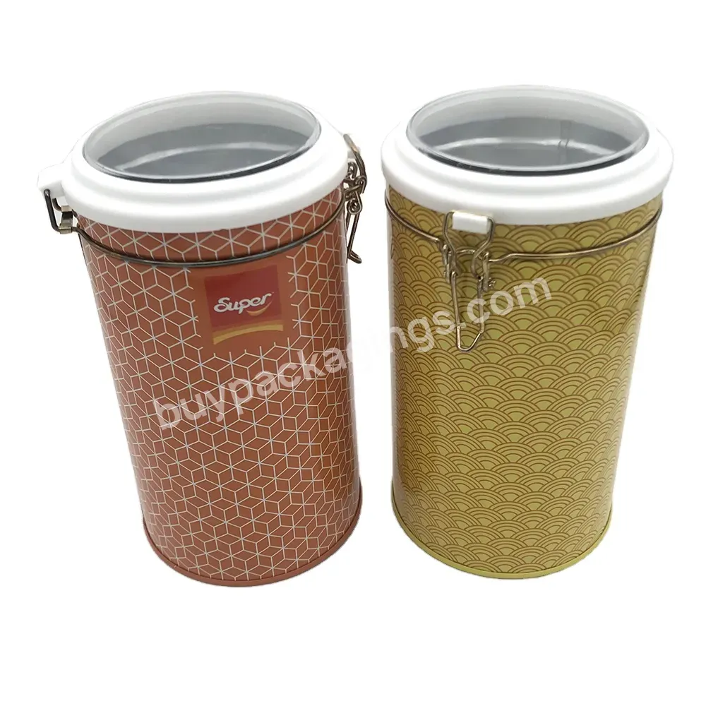 Round Airtight Tea Packaging Tin Box With Transparent Lid