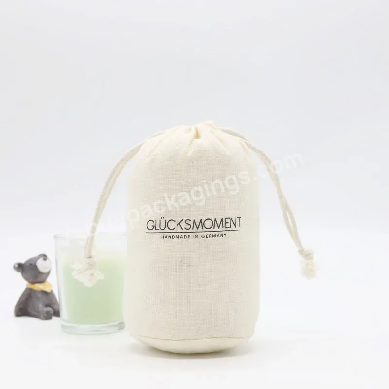 Round Bottom Natural Cotton Linen Drawstring Candle Packaging Bag Custom Cotton Linen Dust Gift Bags With Logo