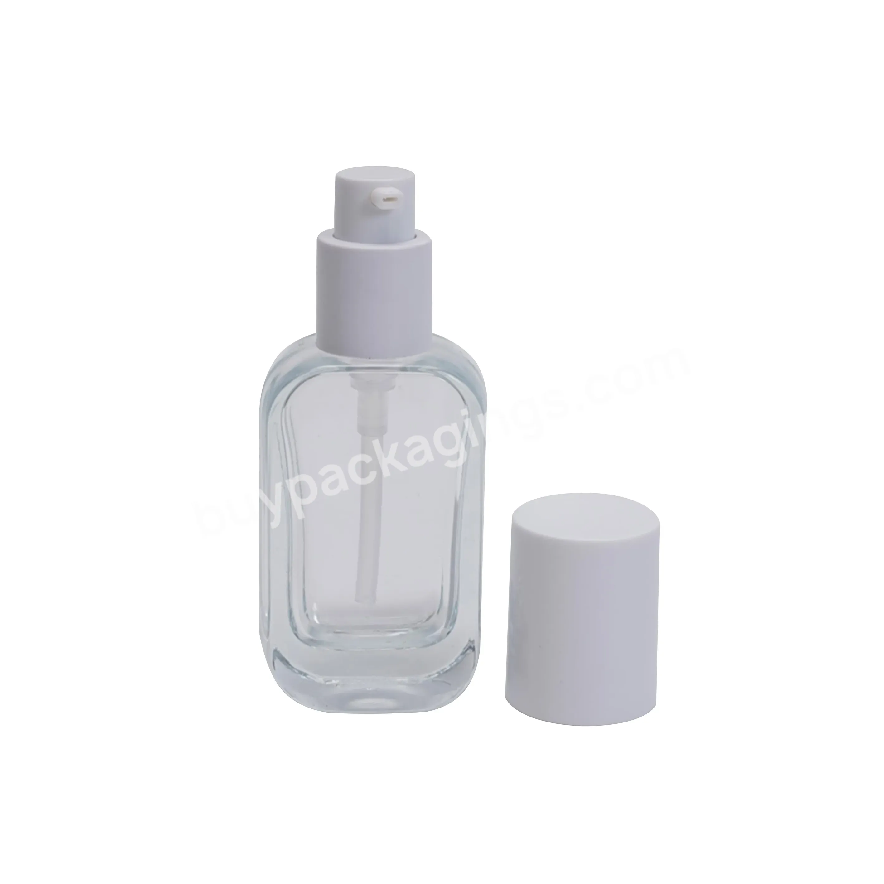 Round Corner Flat Shape Glass Lotion Bottle Face Cream Lotion Bottle Frosted White 30ml Pump Lotion Bottle Elegant