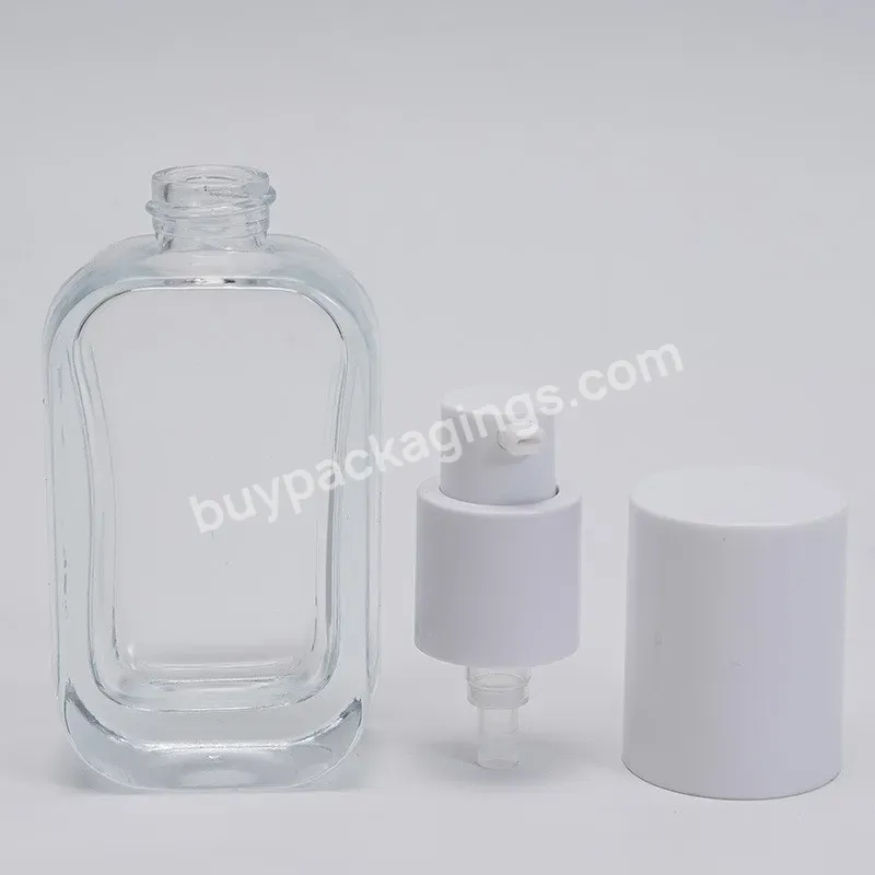 Round Corner Flat Shape Glass Lotion Bottle Face Cream Lotion Bottle Frosted White 30ml Pump Lotion Bottle Elegant