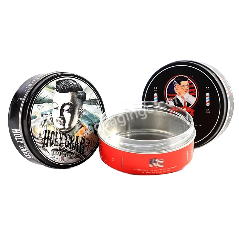 Round Metal Cosmetic Hair Pomade Tin Can Box With Plastic Container Face Cream Tin Jar
