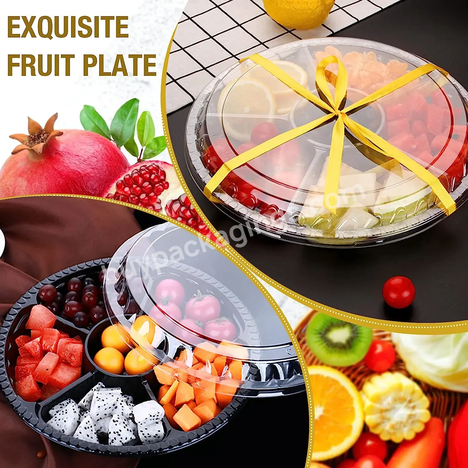 Round Plastic Appetizer Tray With Lid Divided Serving Tray Disposable Food Storage Containers Plastic Tray Storage Kids Snack