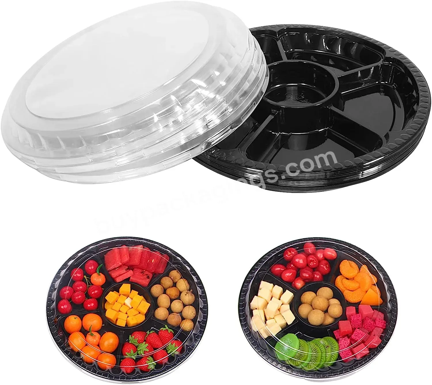 Round Plastic Appetizer Tray With Lid Divided Serving Tray Disposable Food Storage Containers Plastic Tray Storage Kids Snack