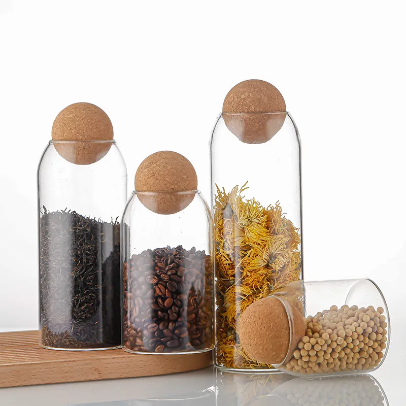 Round Shape Jar 500ml 800ml High Borosilicate Food Storage Glass Jar With Cork Lid