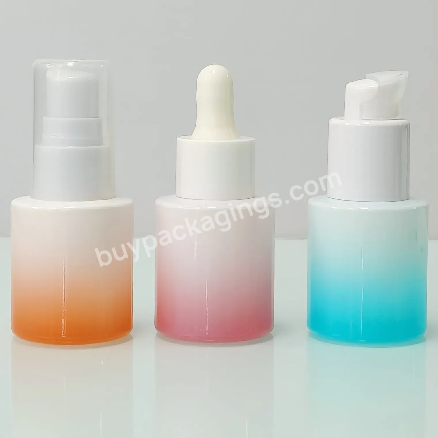 Round Shape Oil Gradient Colorful Serum Essential Skin Care 20ml Empty Package Glass Dropper Bottle