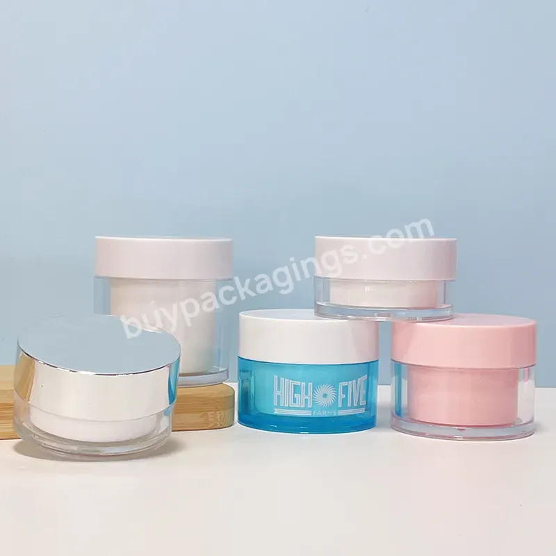 Round Shaped 20ml Plastic Double Wall Cosmetic Container Clear Face Skin Care Cream Jar With White Lid