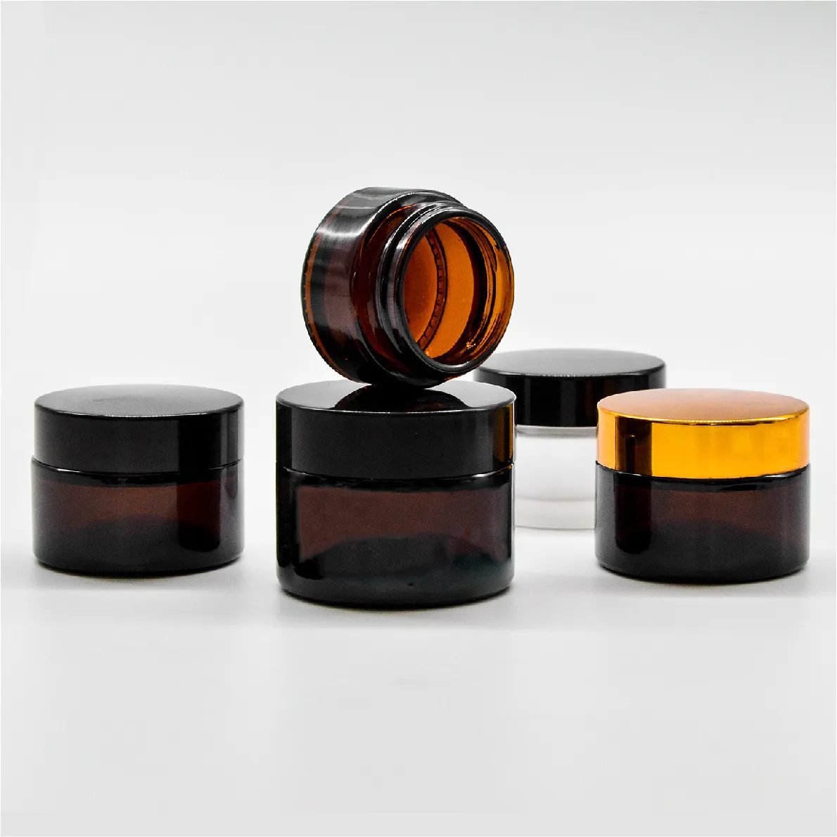 Round Thickened Glass Amber Color Cream Jar Cosmetic Multi-specification Multi-color Cap Glass Bottle