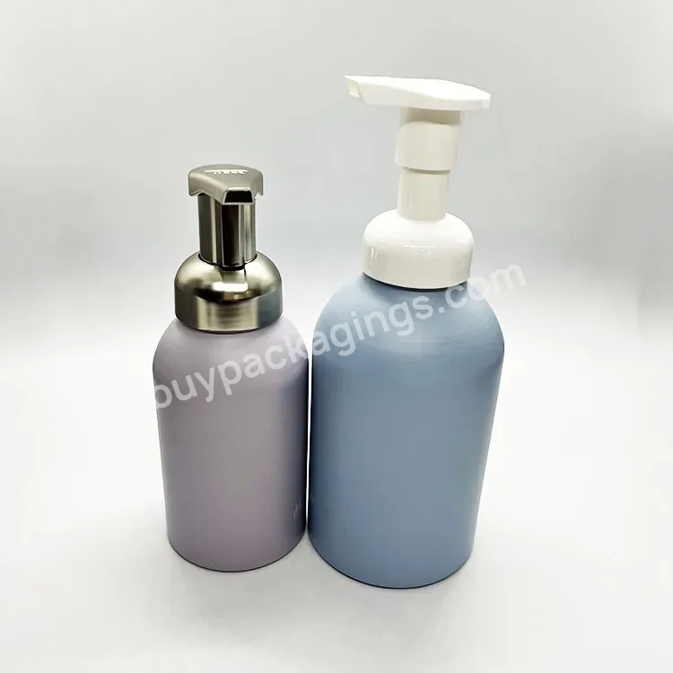 Rts Aluminum Matte Cosmetic Shampoo Foam Lotion Bottles Packaging/350ml Metal Wash Room Soap Foaming Pump Bottles