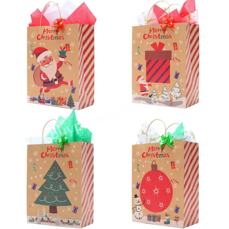 Sac En Papier Christmas Gift Bags New Year Gift Packaging Printed Paper Bag Recycle Kraft Bag Gift Packing Gravure Printing