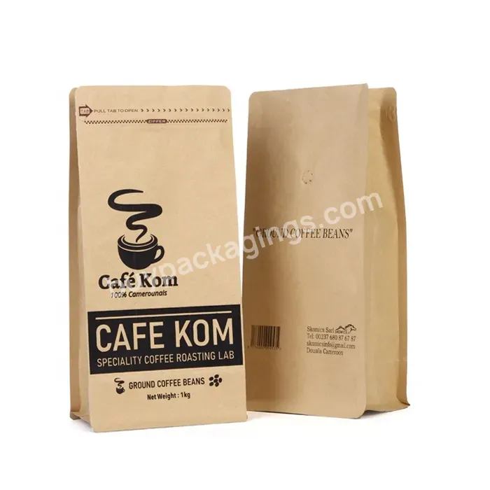 Sample Free Colombian Luxury Flat Bottom Ppouch Kraft Paper Empty Coffee Tea Bags Valve With Side Gusset Wholesale