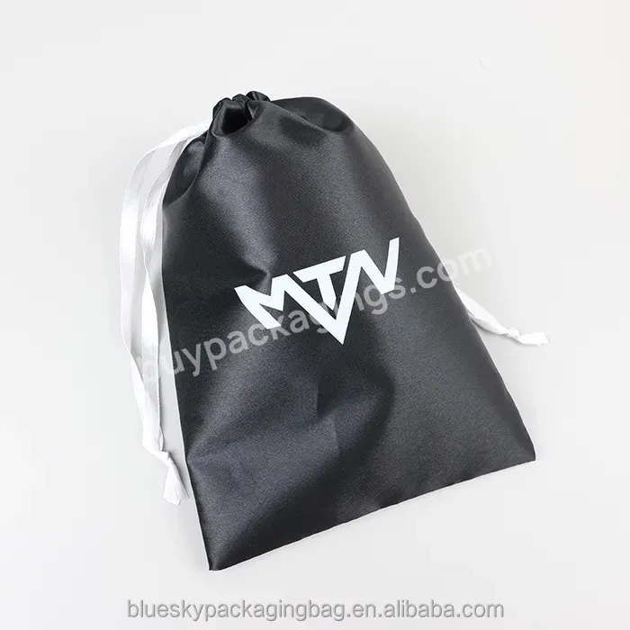 Satin Pouch Drawstring Tassel Black Satin Bags For Packaging Hair Black Wig Storage Bag With Logo