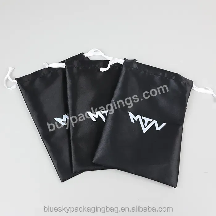 Satin Pouch Drawstring Tassel Black Satin Bags For Packaging Hair Black Wig Storage Bag With Logo