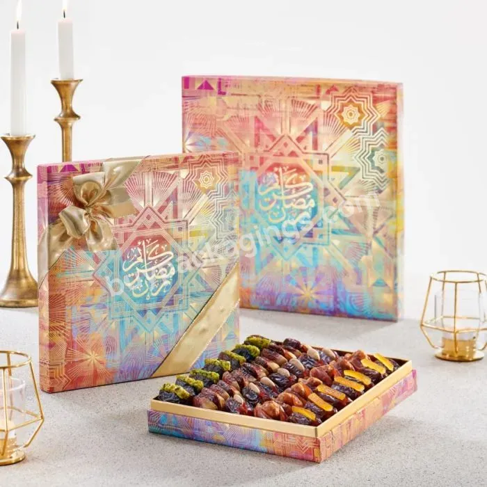 Saudi Arabia Luxurious Noor Packaging Filled Dates Gift Set Box Ramadan Kareem Calligraphy Paper Box For Chocolate