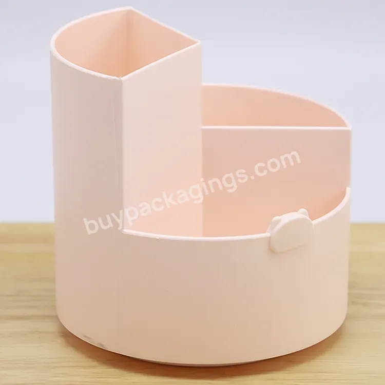 School Pink Makeup Desk Organizer Girls Stationery Storage Organizer 3 Slot Plastic Round Square Pen Cup Holder For Apple Pencil