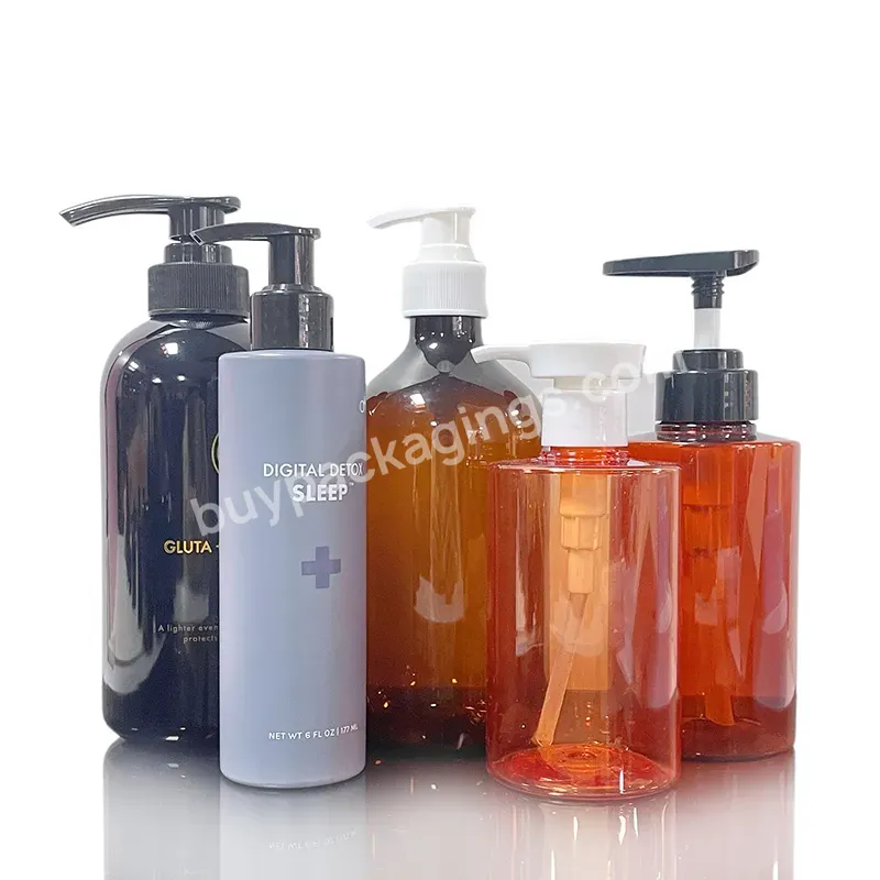 Screen Printed 16oz 8oz 250ml 500ml Clear Amber Frosted Black Round Liquid Soap Dispenser Pump Shampoo Bottle For Cosmetic