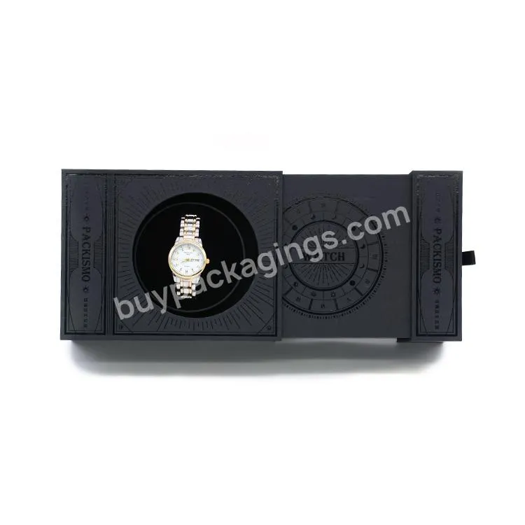 Seismo New design black Matte custom LOGO Open to automatically pop up luxury cardboard gift packaging paper watch box