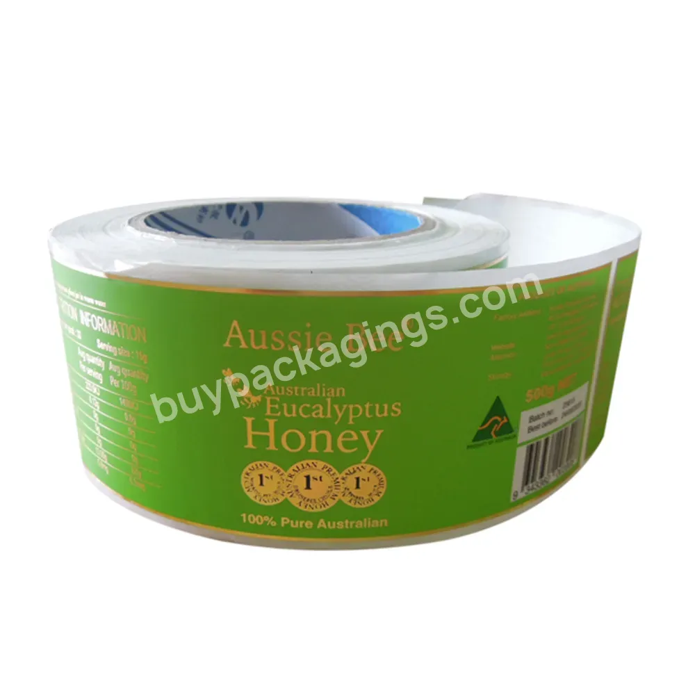 Self Adhesive Custom Bee Honey Bottle Label Printing,Full Color Printed Rectangular Foil Bee Honey Jar Sticker