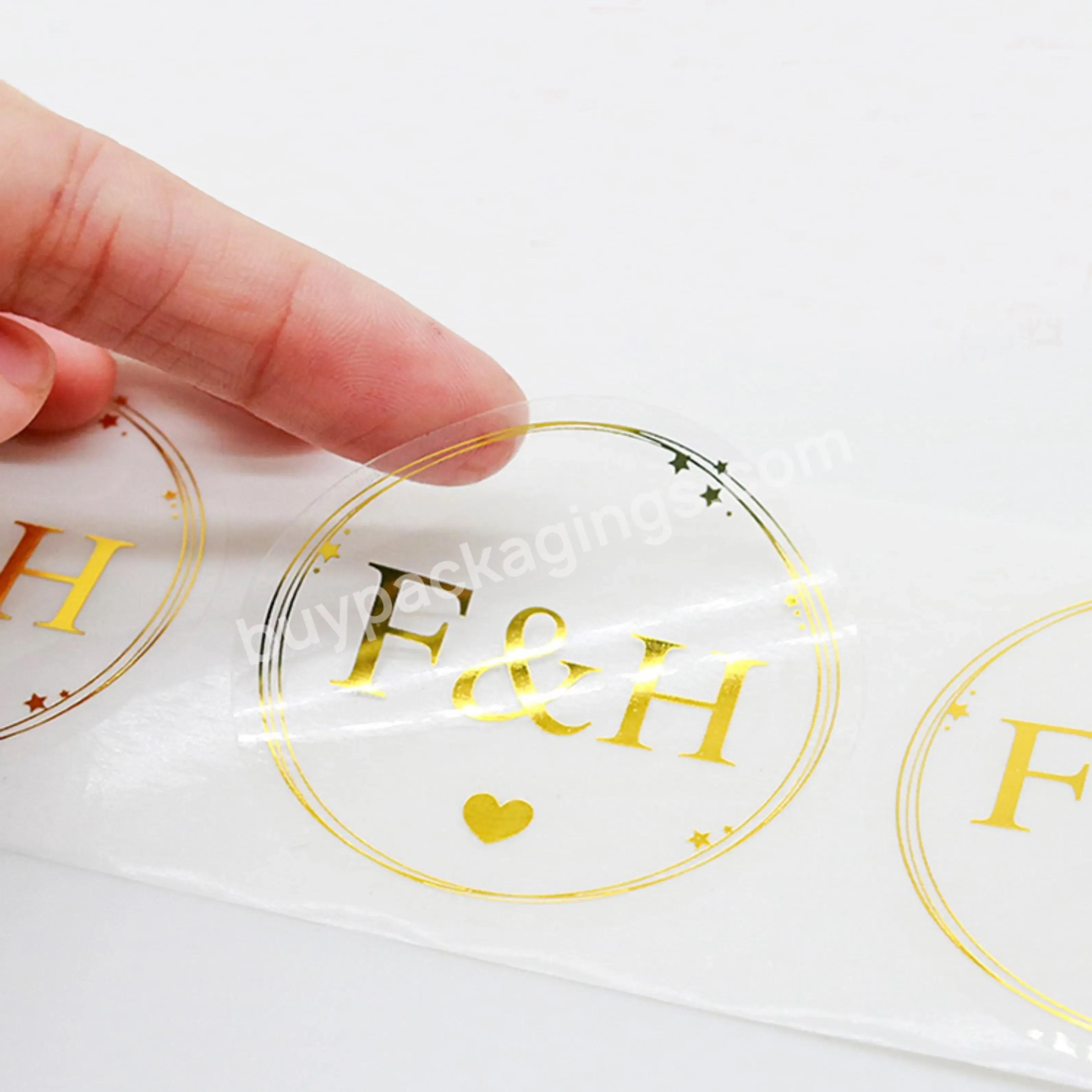 Self Adhesive Customized Printing Clear Gold Foil Stickers Transparent Logo Label